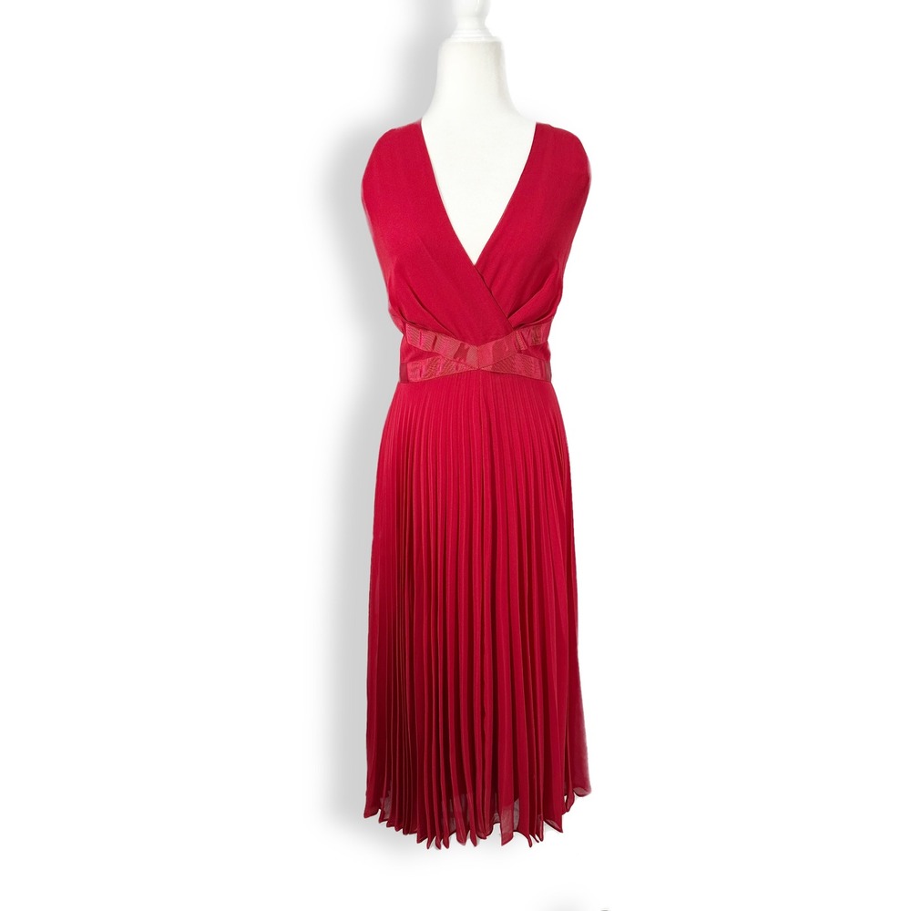 White House Black Market Red Pleated Midi Dress